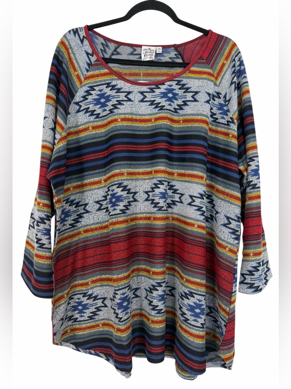 Parsley & Sage Southwestern Top Aztec Inspired Boho Grey Red Size 3X
